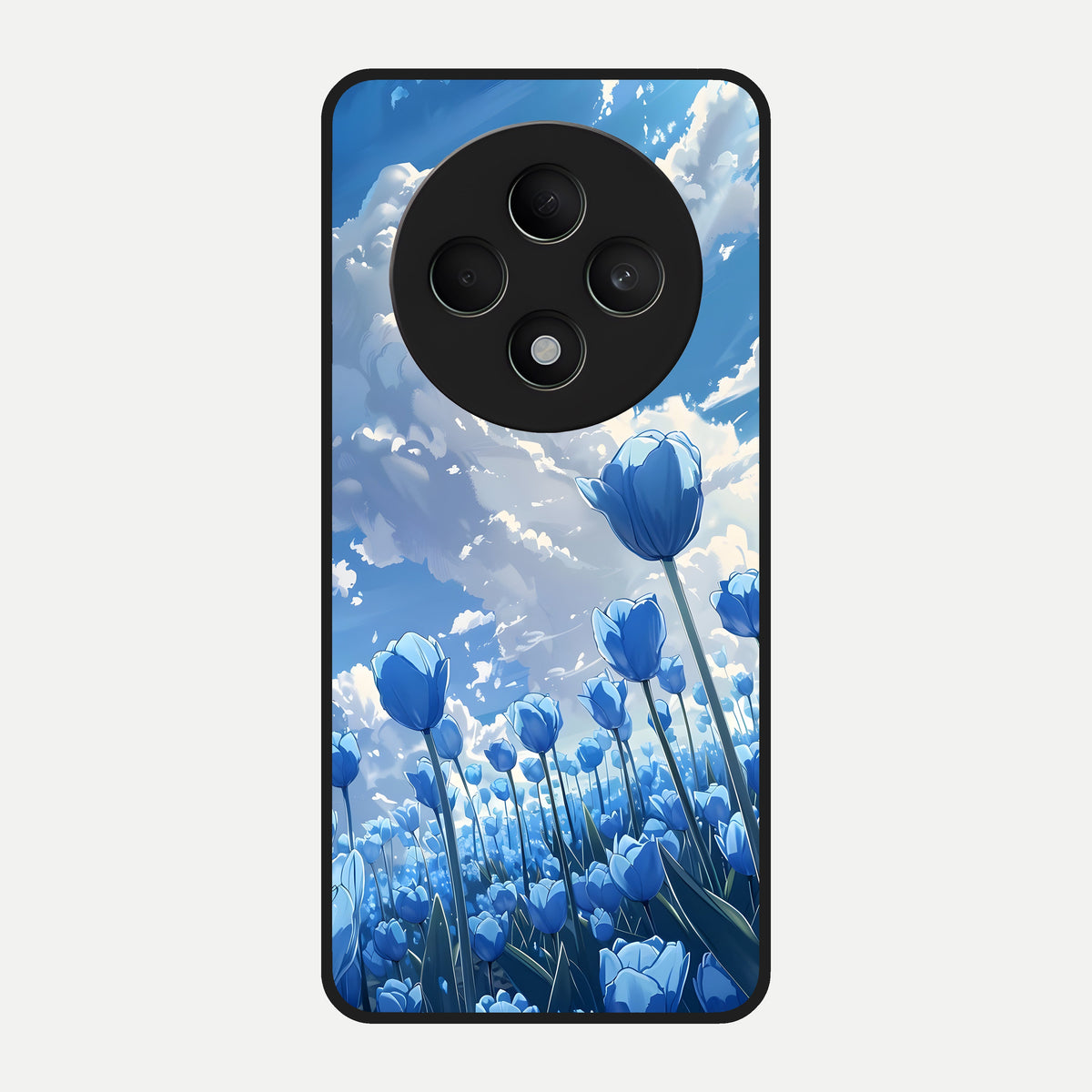  Blue Tulip Clouds Glass Case For Oppo F27 5G back cover – full design glossy printed glass finish