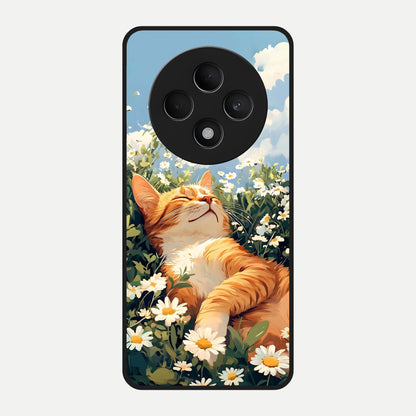  Cat And Flowers View Glass Case For Oppo F27 5G back cover – full design glossy printed glass finish