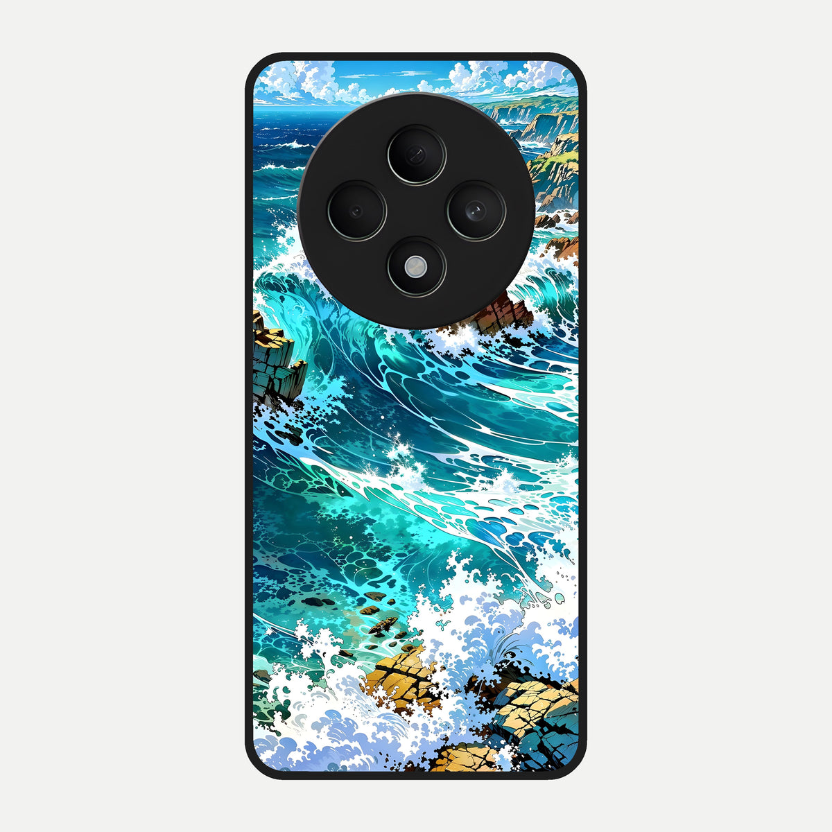  Coastal Blue Waves Glass Case For Oppo F27 5G back cover – full design glossy printed glass finish