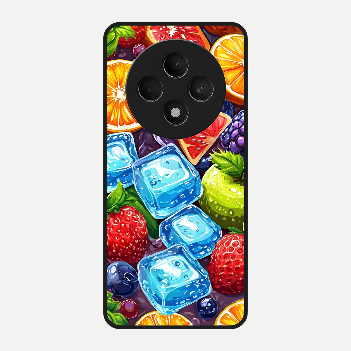  Colorful Fruits with Ice Glass Case For Oppo F27 5G back cover – full design glossy printed glass finish