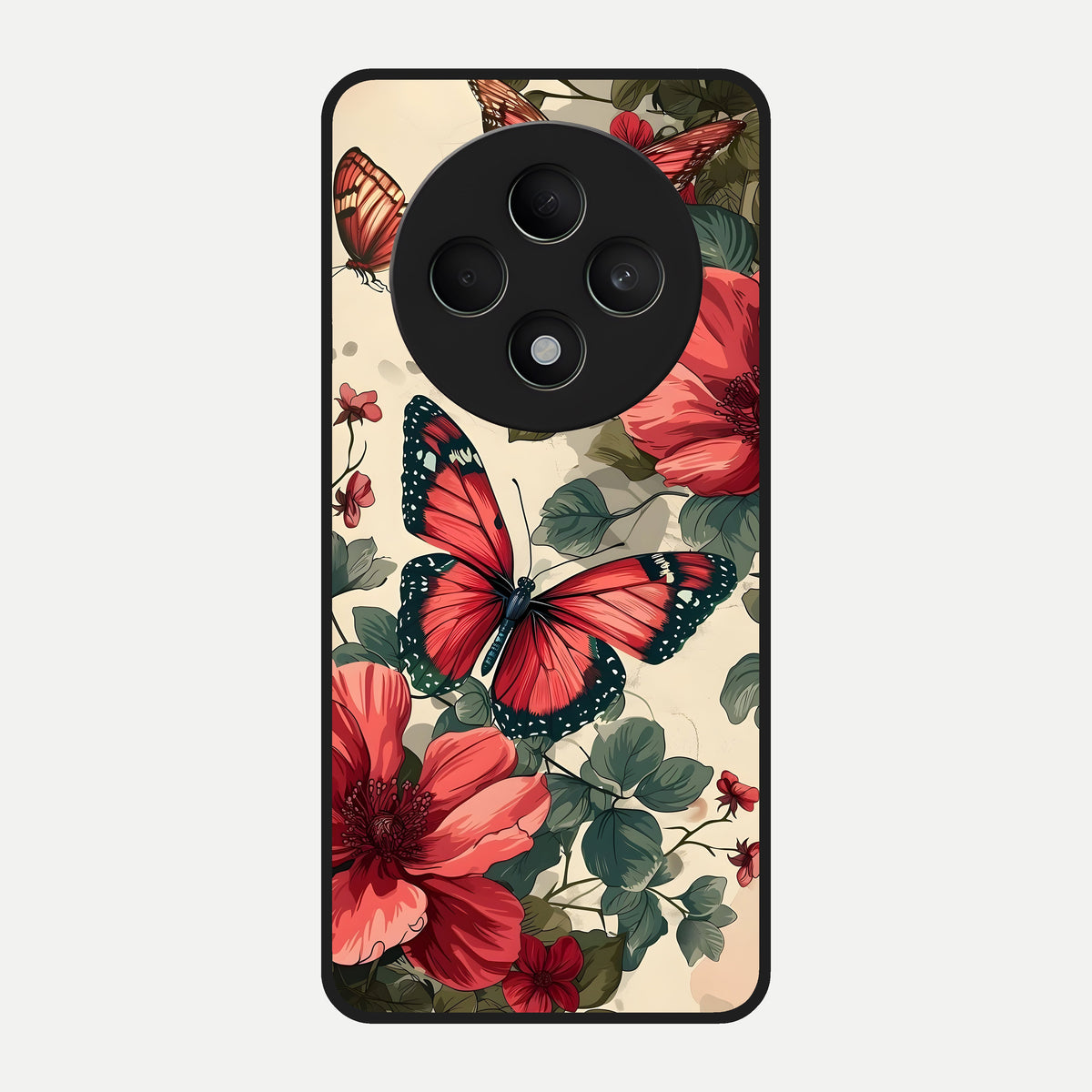  Crimson Butterfly Garden Glass Case For Oppo F27 5G back cover – full design glossy printed glass finish