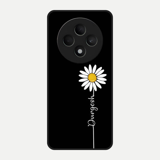  Custom Name White Flower Glass Case For Oppo F27 5G back cover – full design glossy printed glass finish