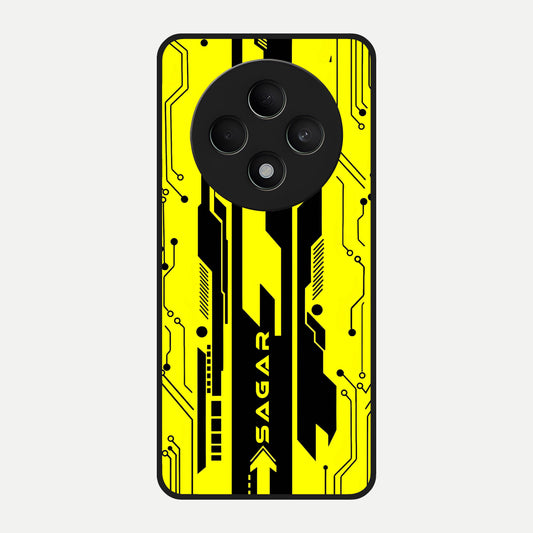  Electric Pulse CYBERPUNK Custom Name Glass Case For Oppo F27 5G back cover – full design glossy printed glass finish