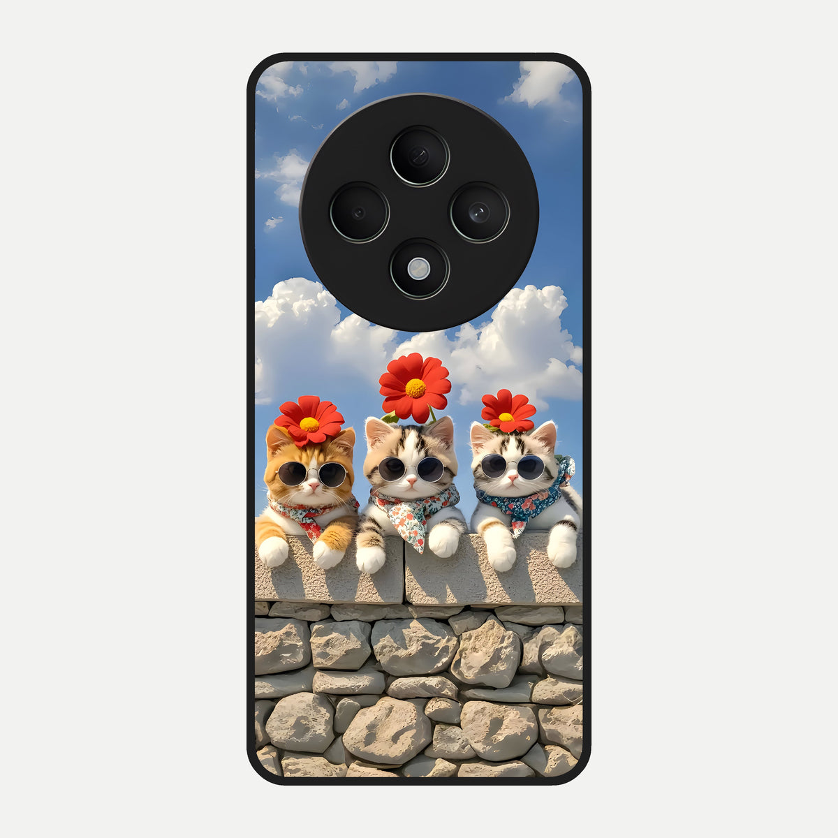  Floral Kitty Squad Glass Case For Oppo F27 5G back cover – full design glossy printed glass finish
