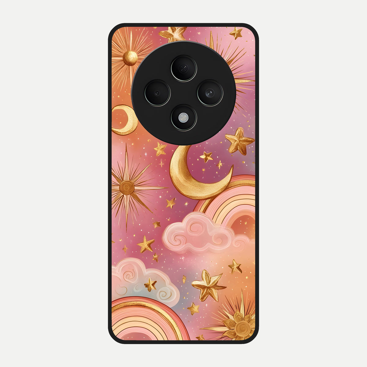  Golden Celestial Dreams Glass Case For Oppo F27 5G back cover – full design glossy printed glass finish