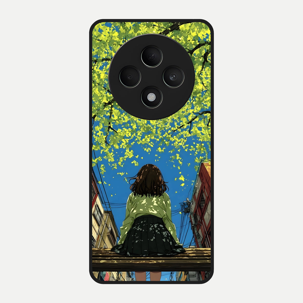  Golden Leaves Glow Glass Case For Oppo F27 5G back cover – full design glossy printed glass finish