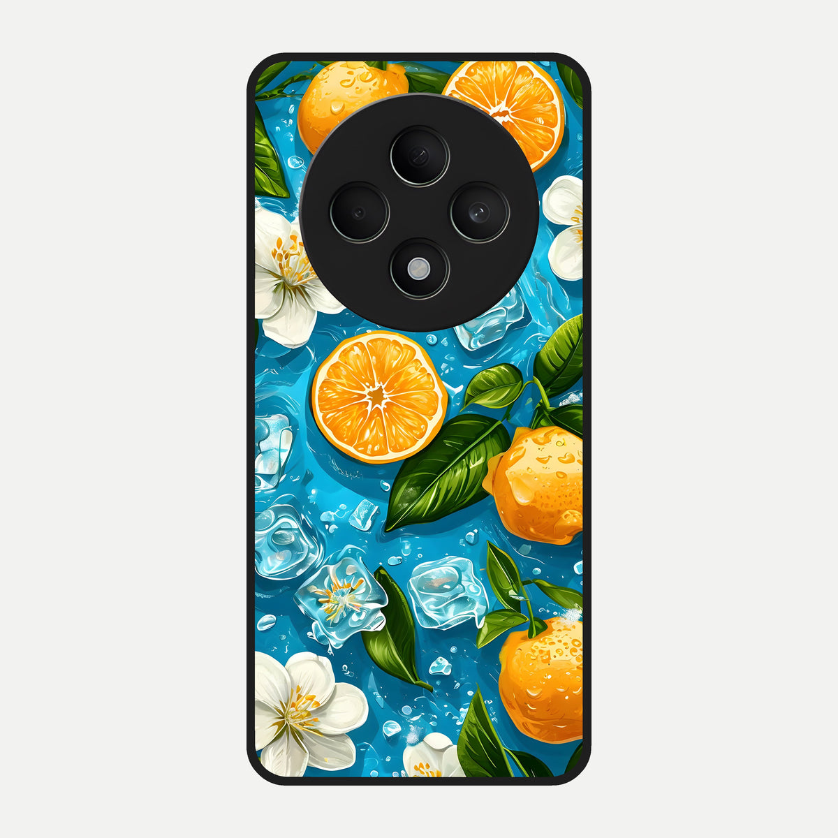  Ice Cube With Orange Glass Case For Oppo F27 5G back cover – full design glossy printed glass finish