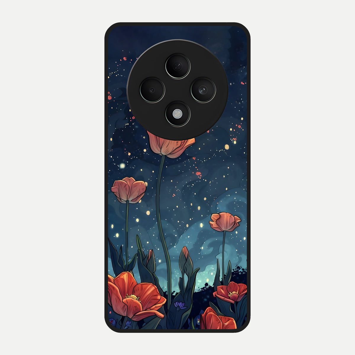  Midnight Tulip Glow Glass Case For Oppo F27 5G back cover – full design glossy printed glass finish
