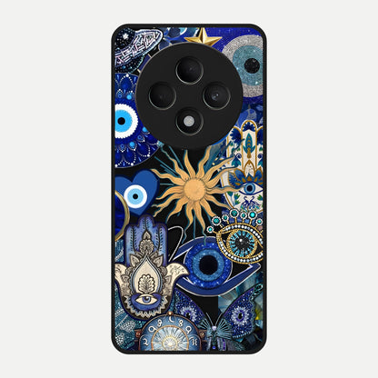  Mystic Blue Evil Eye Glass Case For Oppo F27 5G back cover – full design glossy printed glass finish