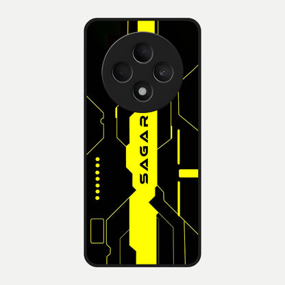  Neon CYBERPUNK Custom Name Glass Case For Oppo F27 5G back cover – full design glossy printed glass finish