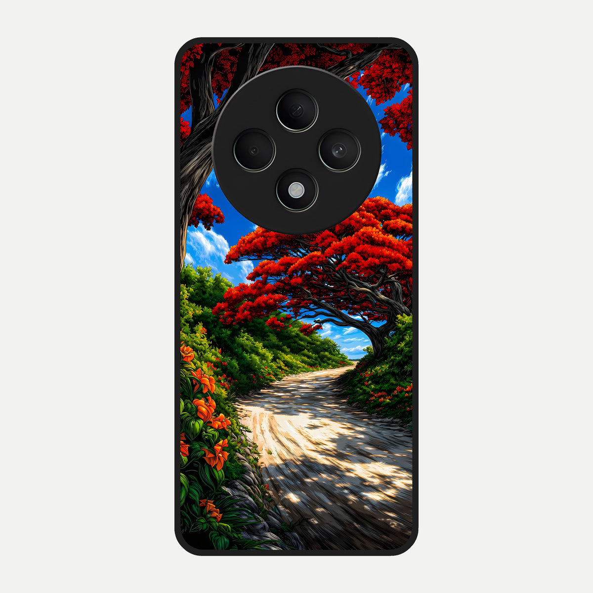  Red Trees Pathway Glass Case For Oppo F27 5G back cover – full design glossy printed glass finish