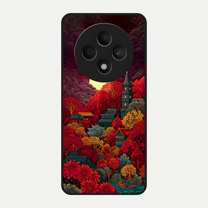  Scarlet Autumn Temple Glass Case For Oppo F27 5G back cover – full design glossy printed glass finish