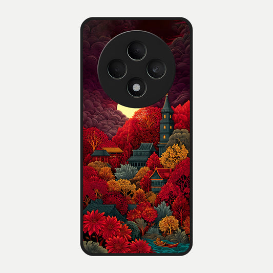  Scarlet Autumn Temple Glass Case For Oppo F27 5G back cover – full design glossy printed glass finish
