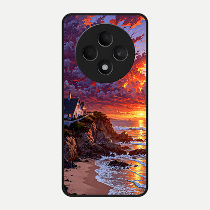  Sunset House By Sea Glass Case For Oppo F27 5G back cover – full design glossy printed glass finish