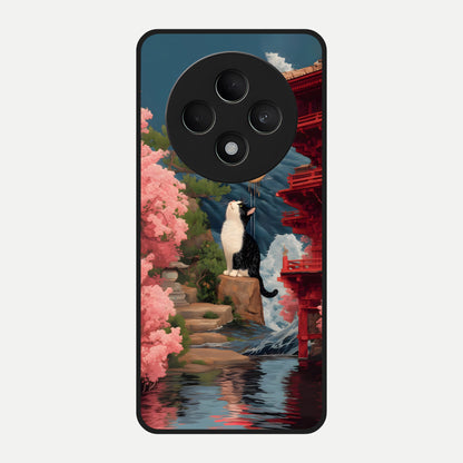  Temple Cat Scenery Glass Case For Oppo F27 5G back cover – full design glossy printed glass finish