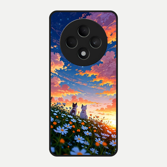  Two Cats Friends Glass Case For Oppo F27 5G back cover – full design glossy printed glass finish
