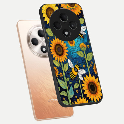 Bees And Sunflowers phone case For Oppo F27 5G showing premium glass back cover with detailed artwork