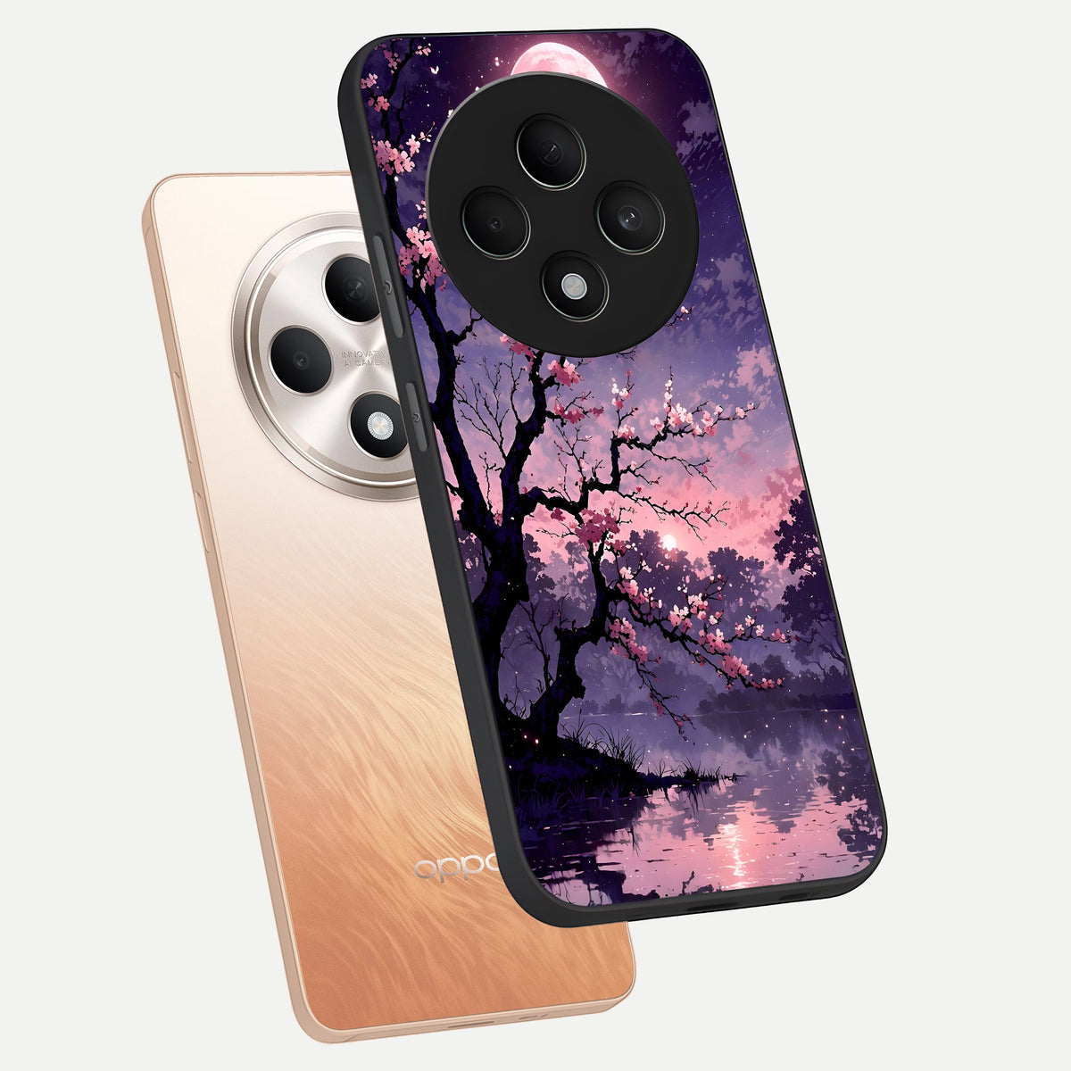 Blossom Pink Moon phone case For Oppo F27 5G showing premium glass back cover with detailed artwork