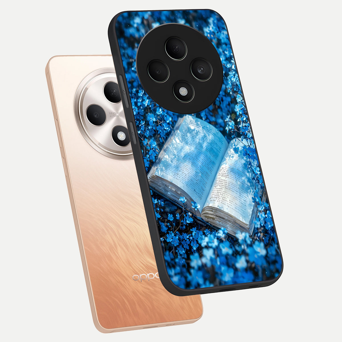  Blue Bloom Tales phone case For Oppo F27 5G showing premium glass back cover with detailed artwork