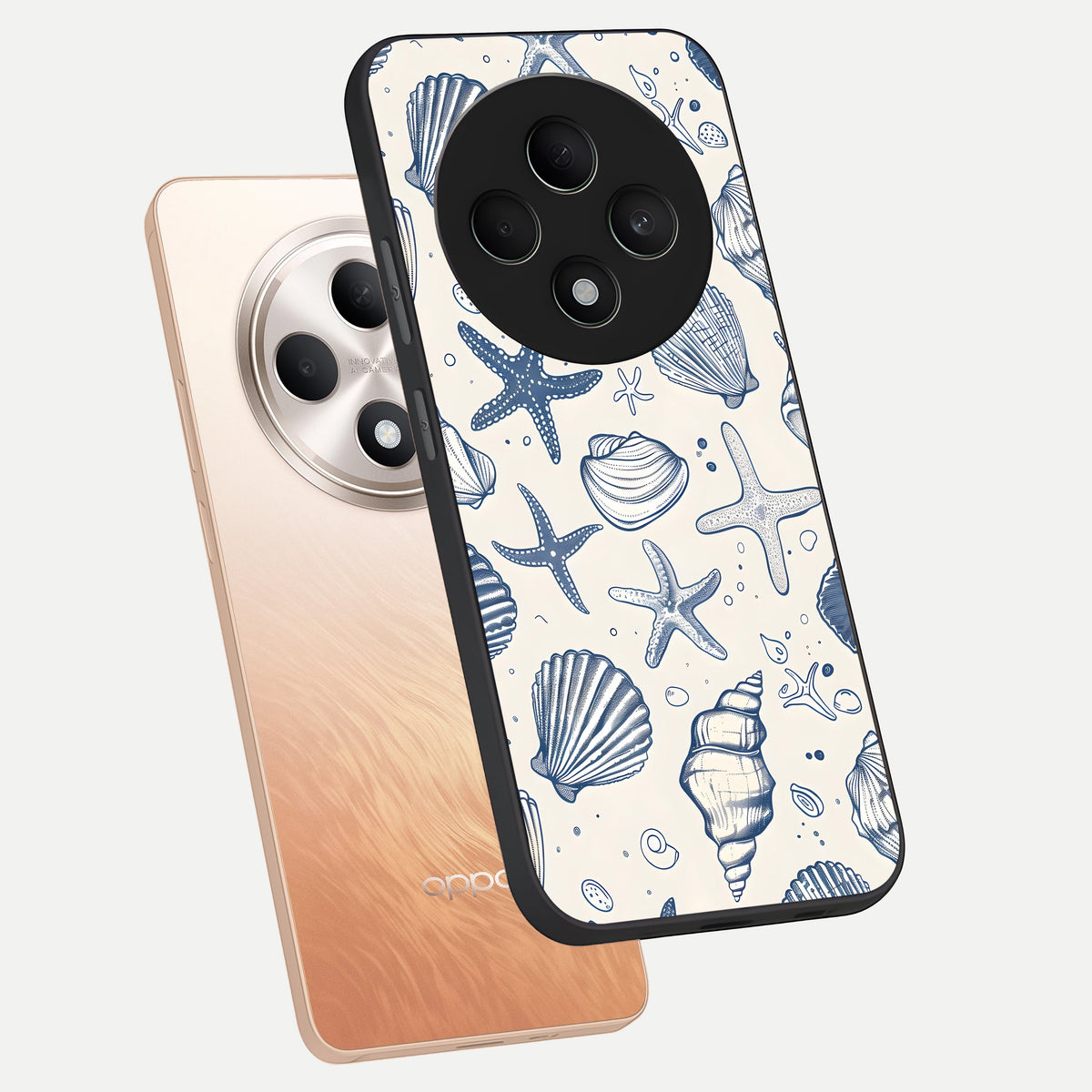  Blue Ocean Outline phone case For Oppo F27 5G showing premium glass back cover with detailed artwork