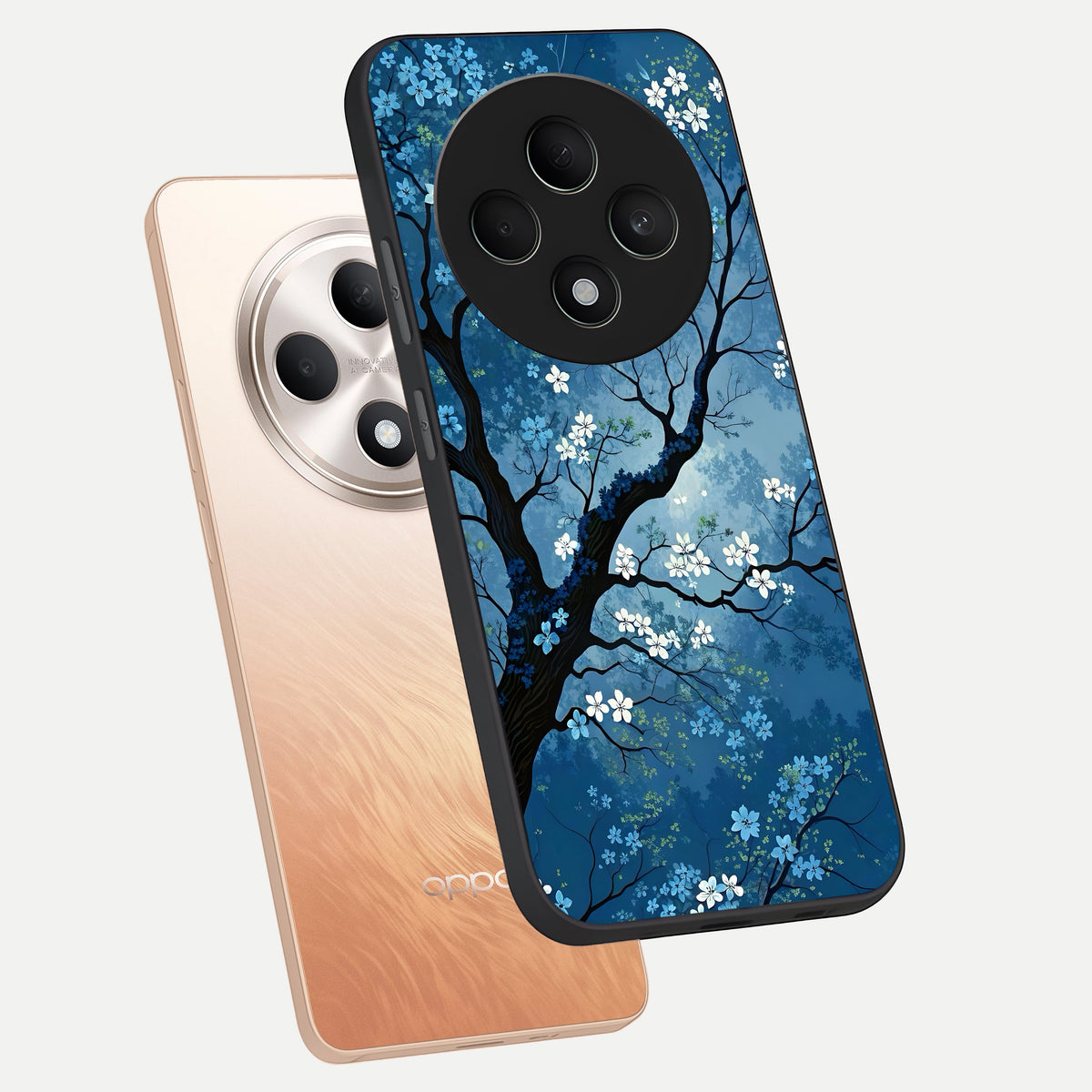  Blue Tree Serenity phone case For Oppo F27 5G showing premium glass back cover with detailed artwork