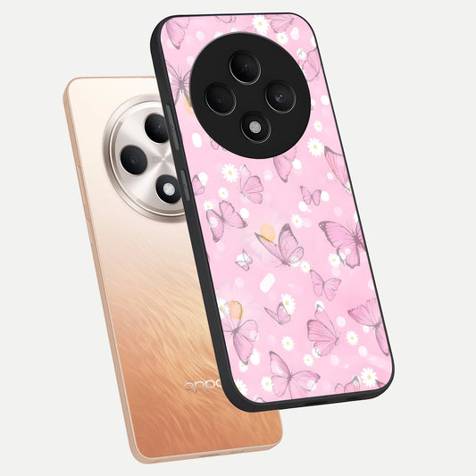 Blush Butterfly Garden phone case For Oppo F27 5G showing premium glass back cover with detailed artwork