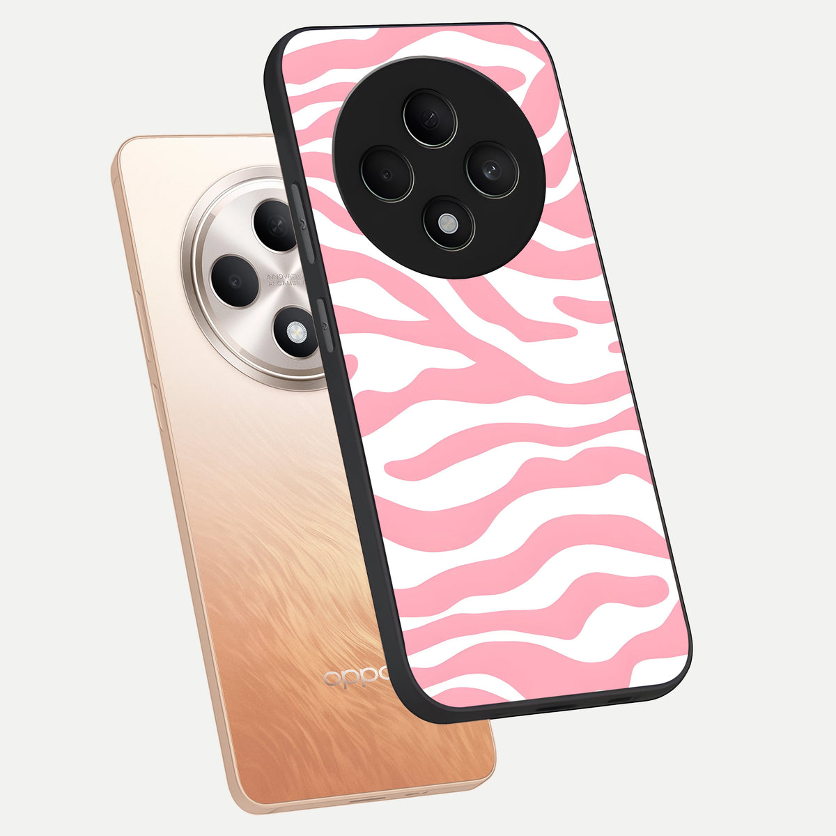  Blush Zebra Flow phone case For Oppo F27 5G showing premium glass back cover with detailed artwork
