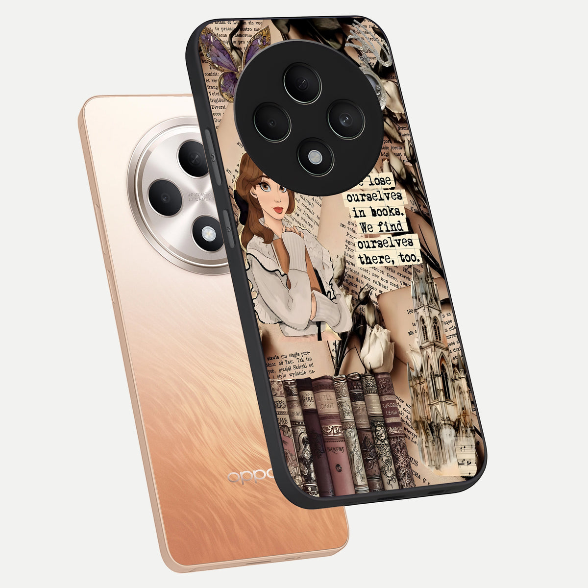 Bookish Dream World phone case For Oppo F27 5G showing premium glass back cover with detailed artwork