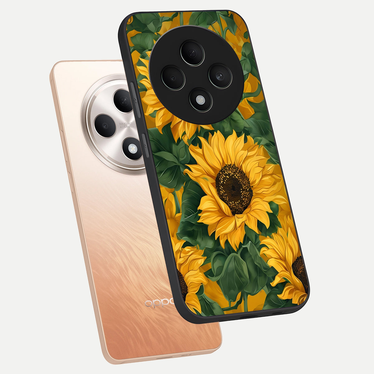  Bright Sunflower Bloom phone case For Oppo F27 5G showing premium glass back cover with detailed artwork