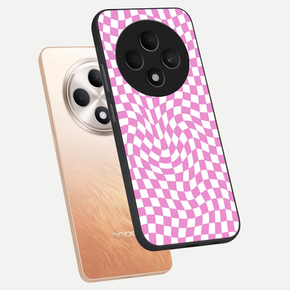  Bubblegum Check Wave phone case For Oppo F27 5G showing premium glass back cover with detailed artwork