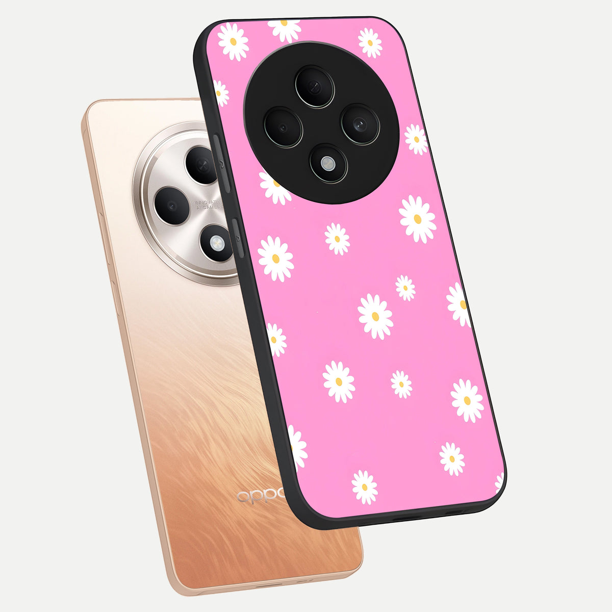  Bubblegum Daisy Pop phone case For Oppo F27 5G showing premium glass back cover with detailed artwork