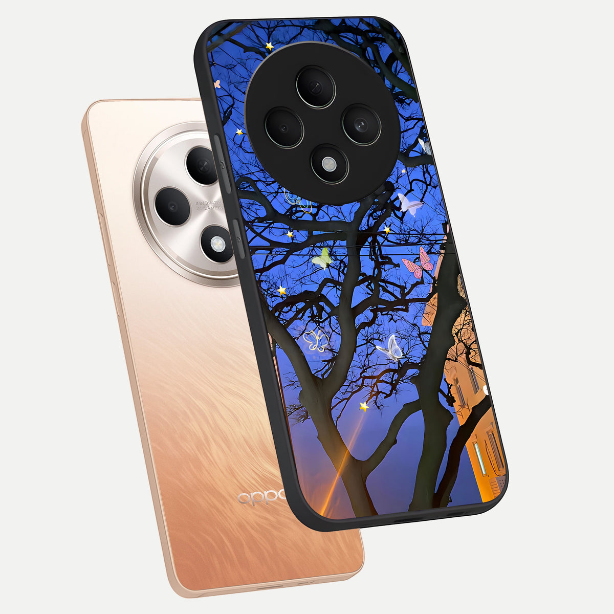  Butterfly Night Magic phone case For Oppo F27 5G showing premium glass back cover with detailed artwork