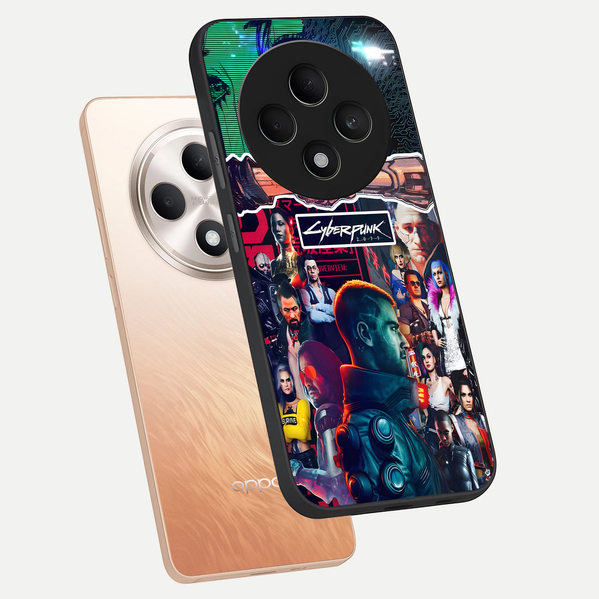  CYBERPUNK Legacy phone case For Oppo F27 5G showing premium glass back cover with detailed artwork