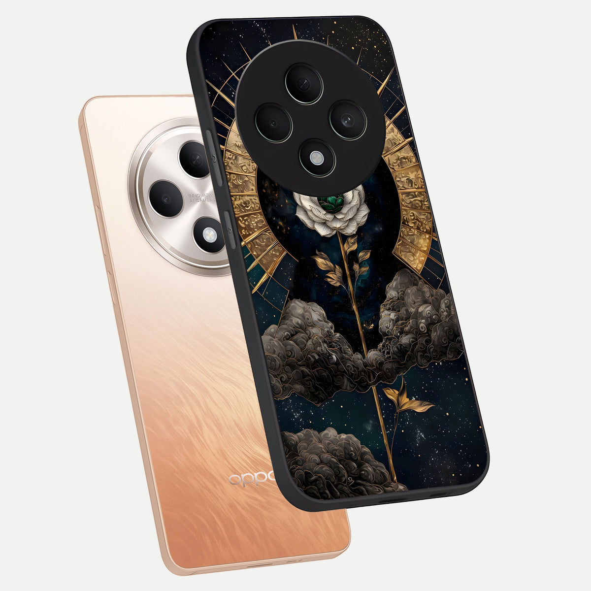  Celestial Lotus Morang phone case For Oppo F27 5G showing premium glass back cover with detailed artwork