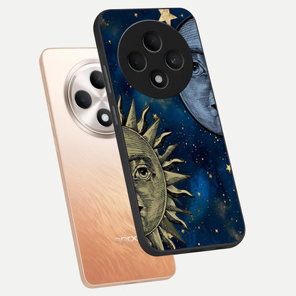  Celestial Moon With Sun phone case For Oppo F27 5G showing premium glass back cover with detailed artwork