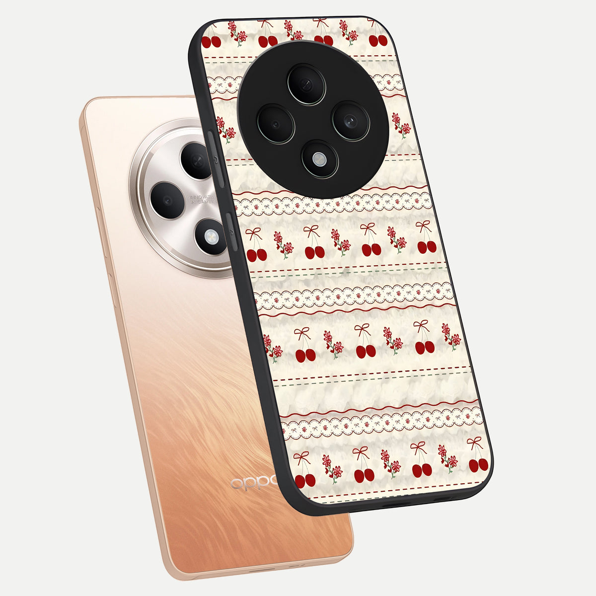  Cherry Bloom Charm phone case For Oppo F27 5G showing premium glass back cover with detailed artwork