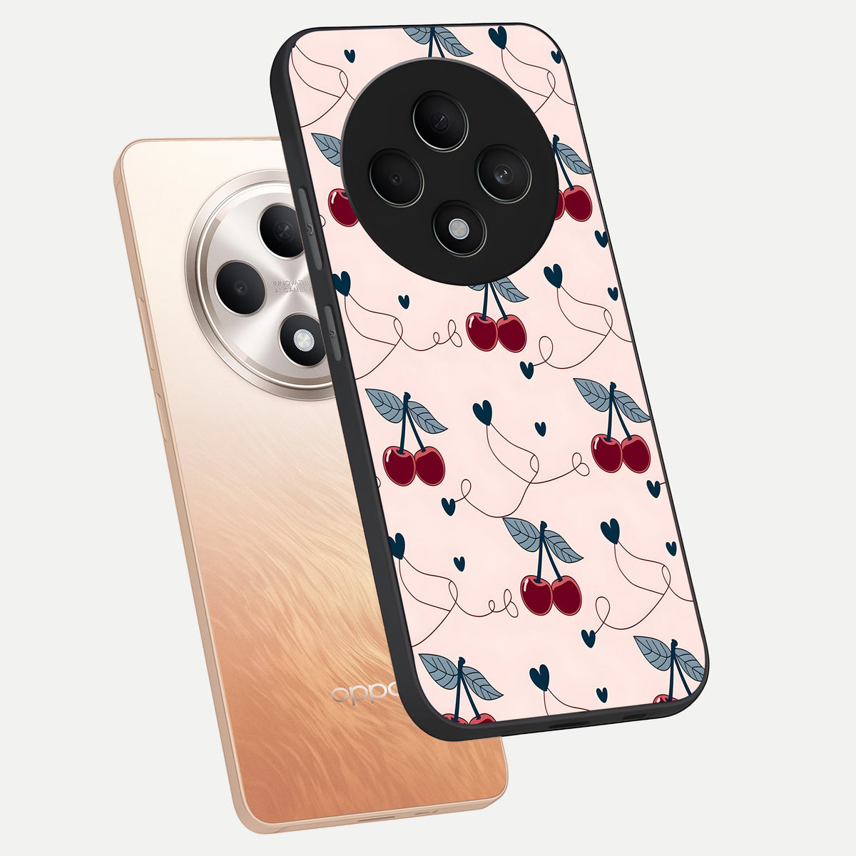  Cherry Heart Line phone case For Oppo F27 5G showing premium glass back cover with detailed artwork