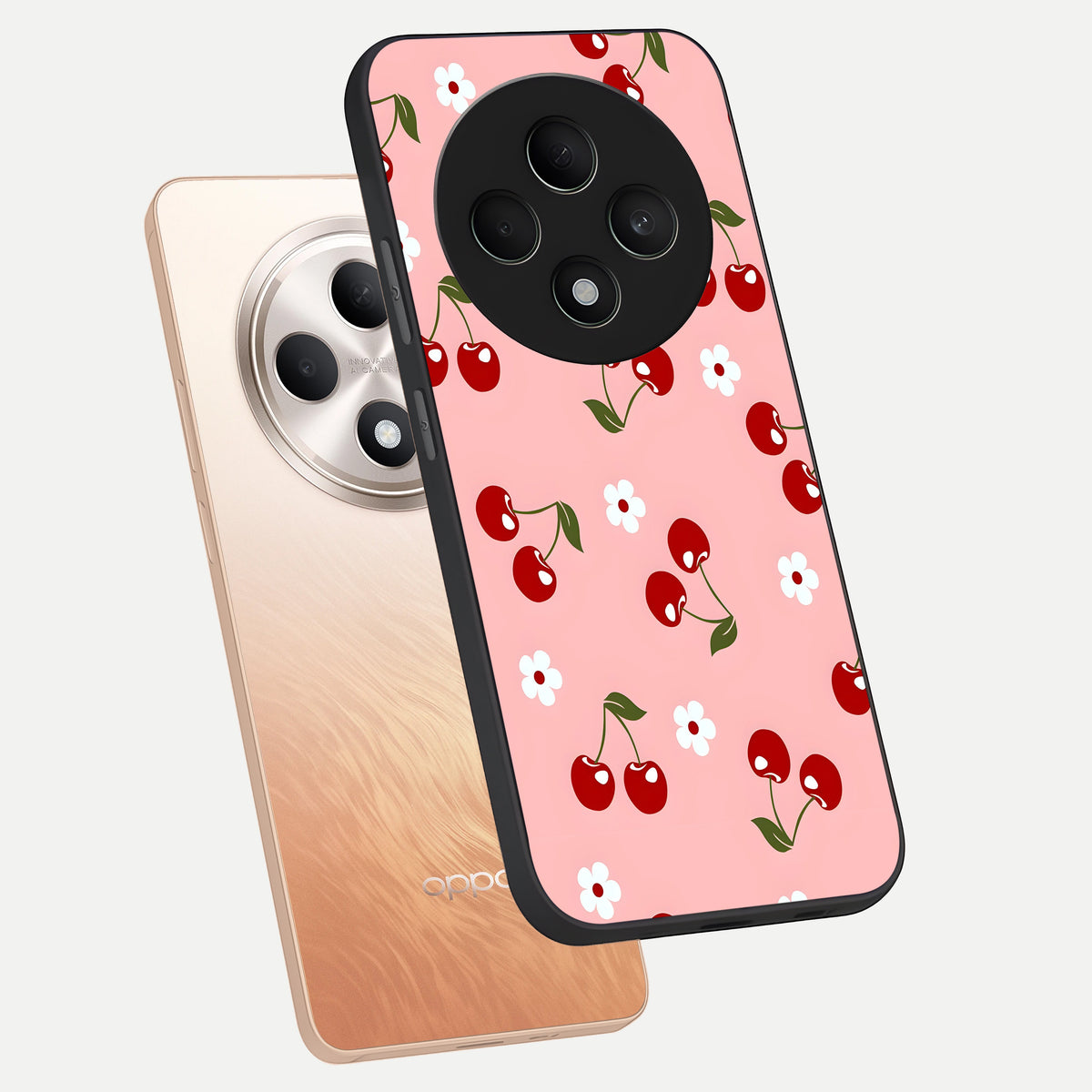  Cherry Love Mood phone case For Oppo F27 5G showing premium glass back cover with detailed artwork