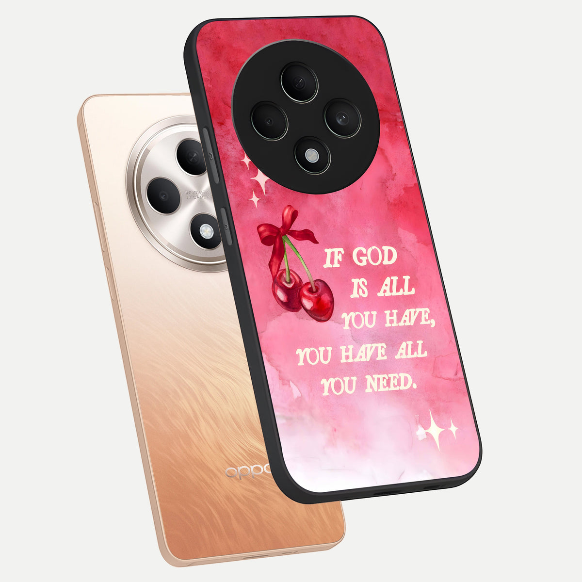  Cherry Quote phone case For Oppo F27 5G showing premium glass back cover with detailed artwork
