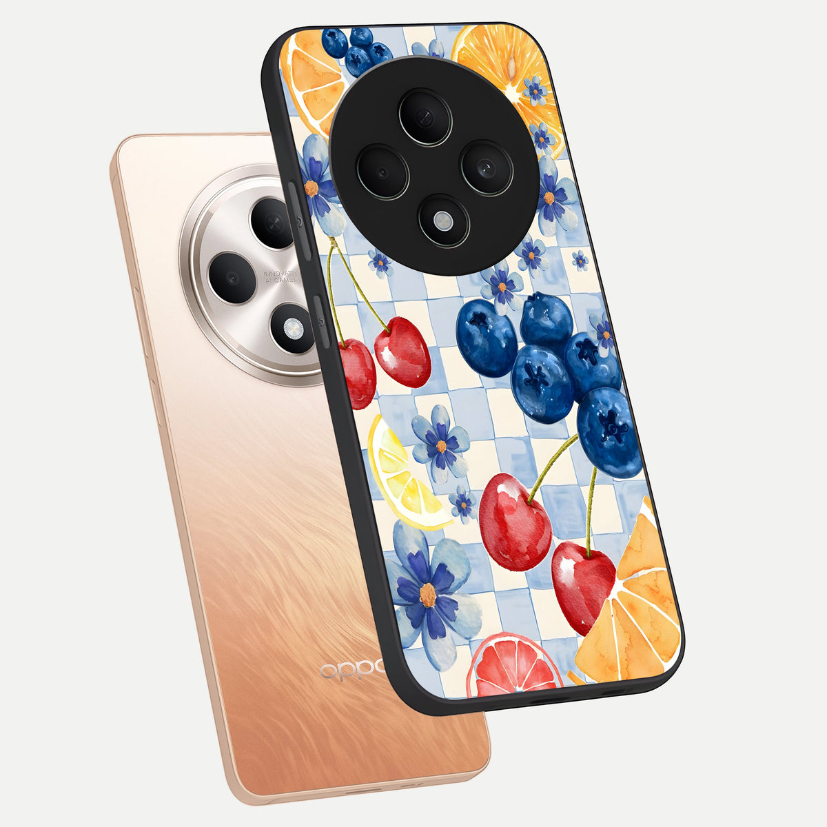  Citrus Bloom Joy phone case For Oppo F27 5G showing premium glass back cover with detailed artwork