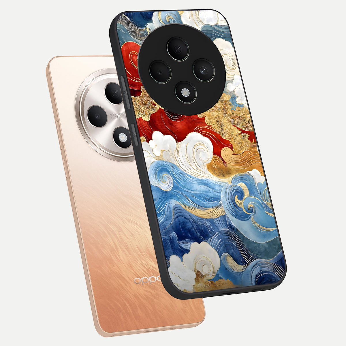  Colored Waves phone case For Oppo F27 5G showing premium glass back cover with detailed artwork