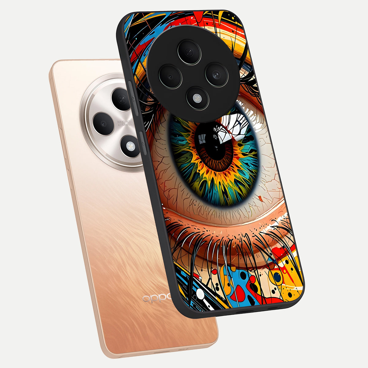  Colorful Eye phone case For Oppo F27 5G showing premium glass back cover with detailed artwork
