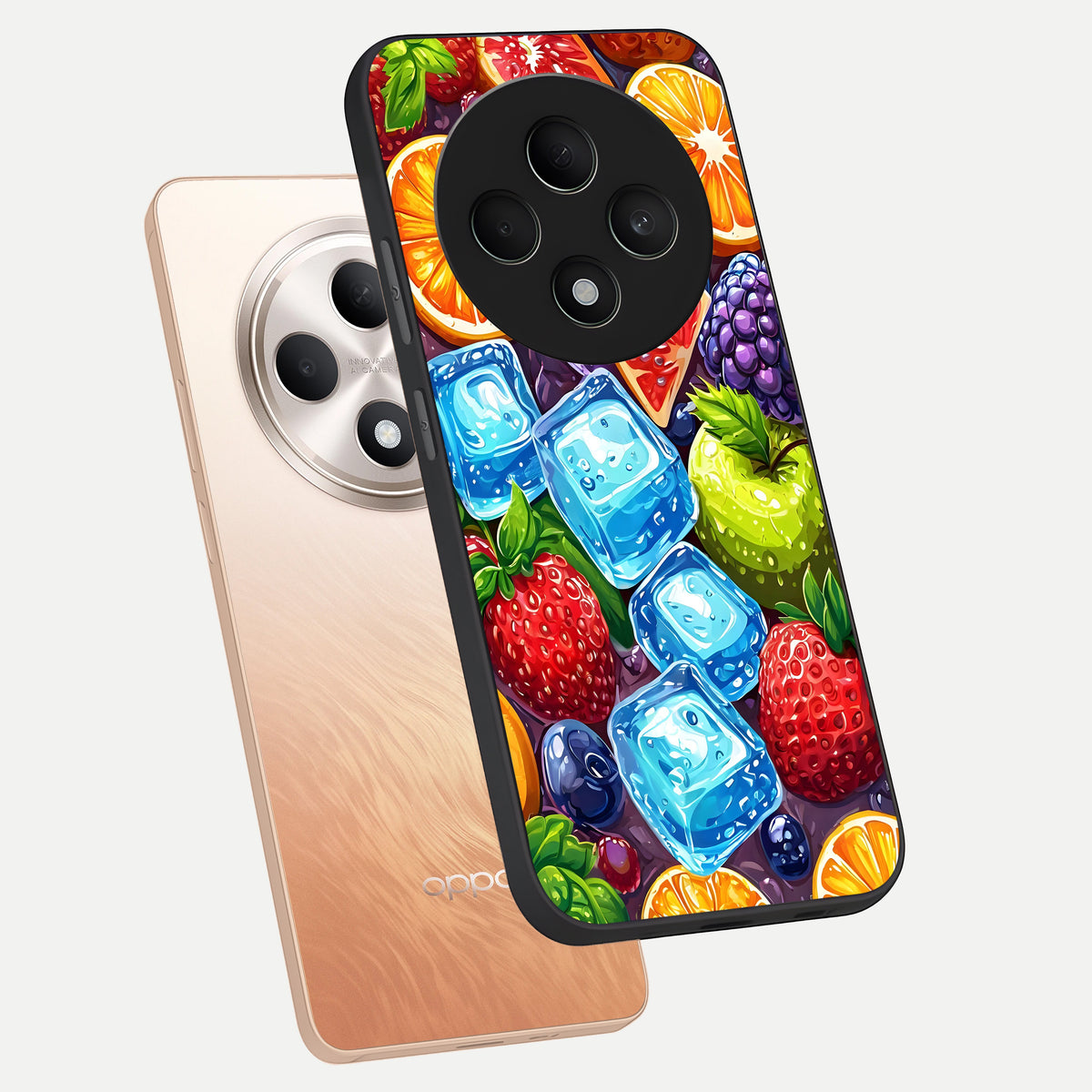  Colorful Fruits with Ice phone case For Oppo F27 5G showing premium glass back cover with detailed artwork