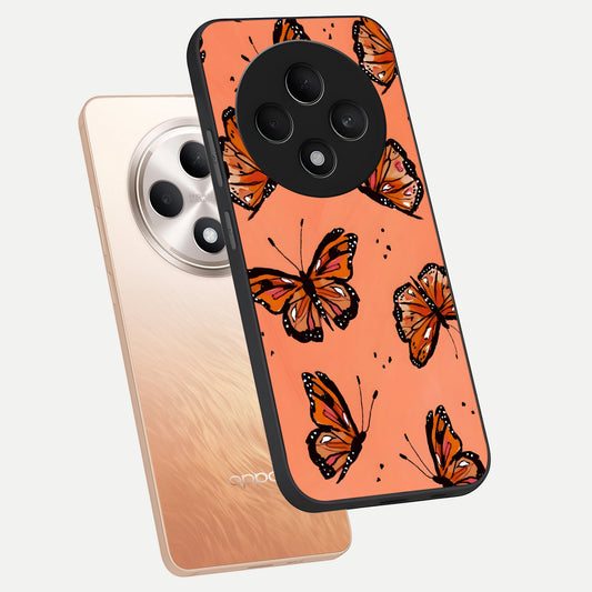  Coral Wing Butterfly phone case For Oppo F27 5G showing premium glass back cover with detailed artwork