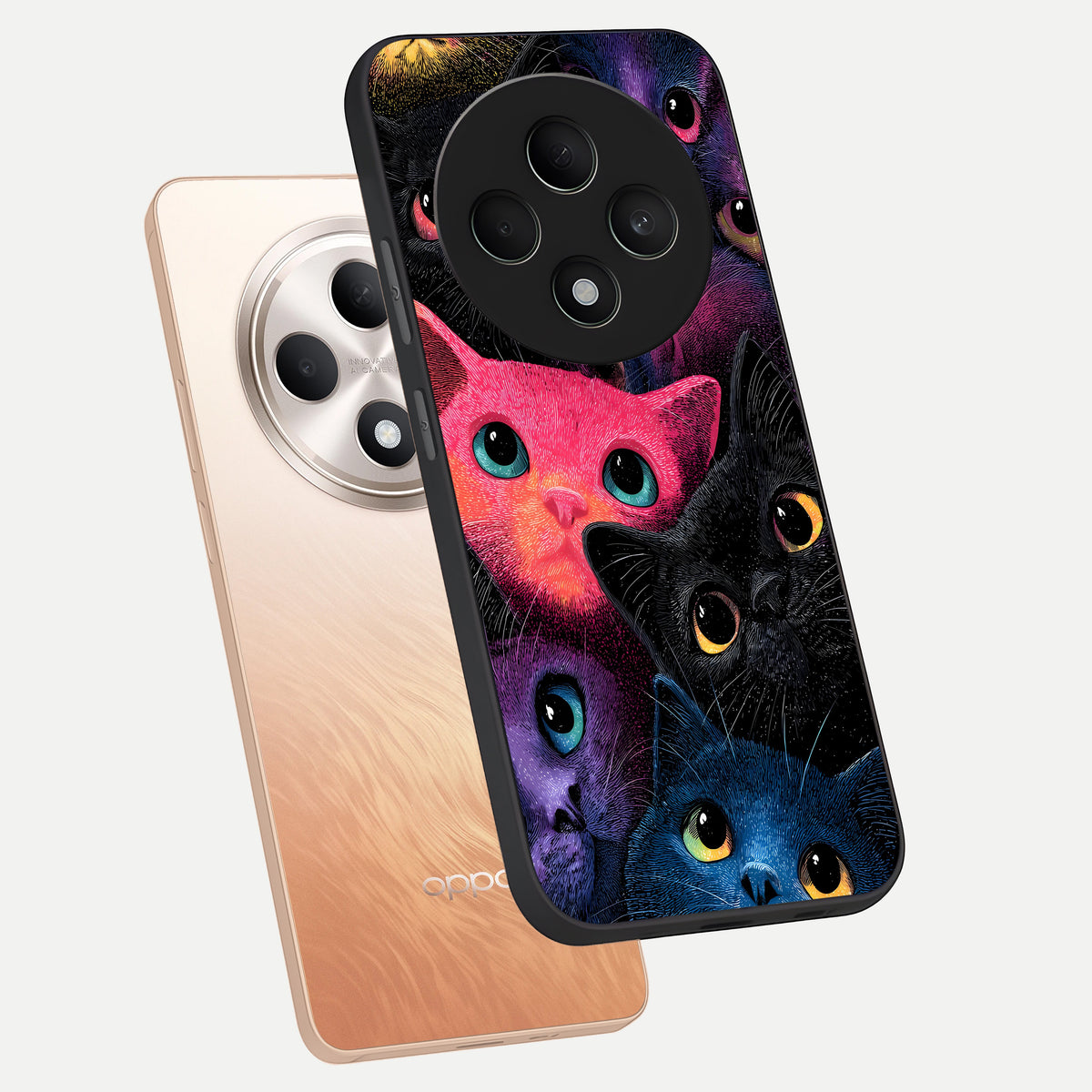  Cosmic Cats Dreams phone case For Oppo F27 5G showing premium glass back cover with detailed artwork