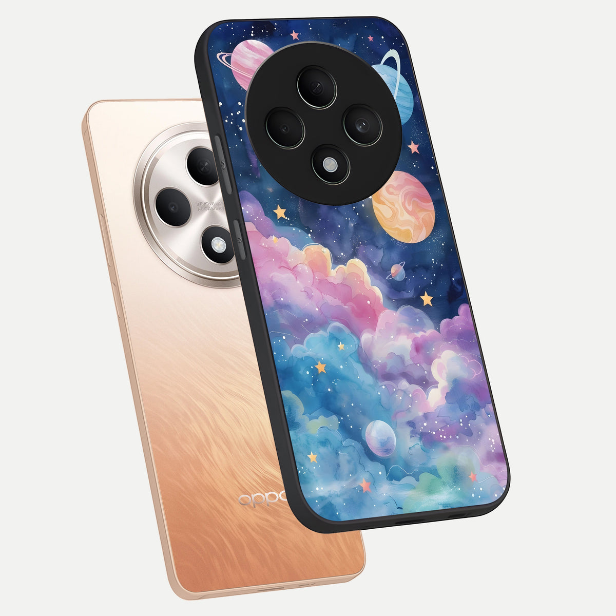 Cosmic Planet Dreams phone case For Oppo F27 5G showing premium glass back cover with detailed artwork