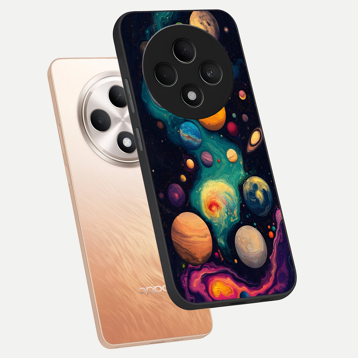  Cosmic Planet Journey phone case For Oppo F27 5G showing premium glass back cover with detailed artwork