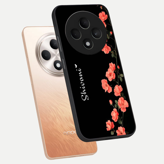  Crimson Bloom Grace Custom Name phone case For Oppo F27 5G showing premium glass back cover with detailed artwork