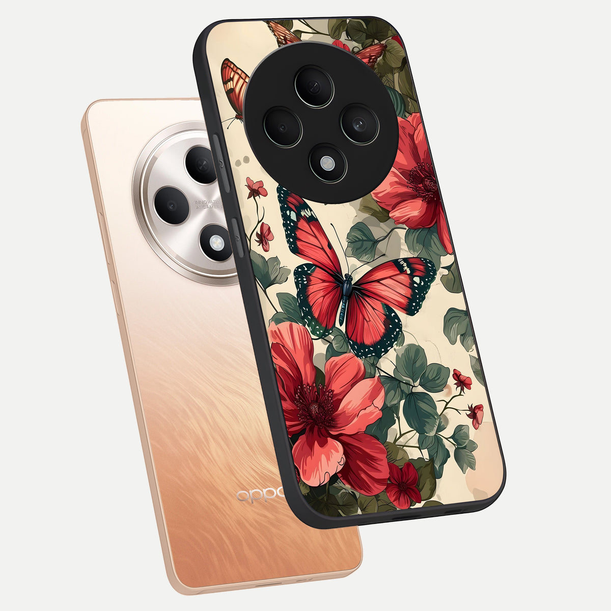  Crimson Butterfly Garden phone case For Oppo F27 5G showing premium glass back cover with detailed artwork