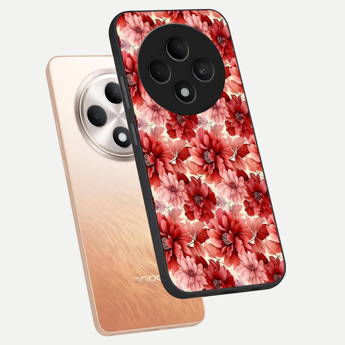  Crimson Love Petals phone case For Oppo F27 5G showing premium glass back cover with detailed artwork